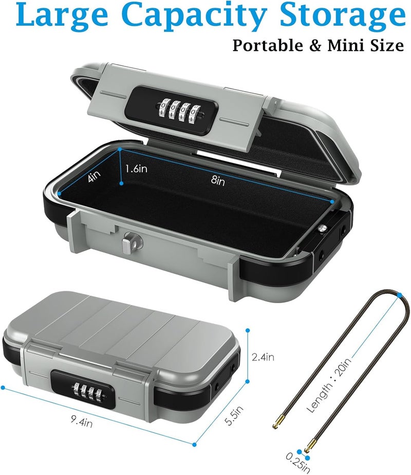 AMIR Portable Safe Box, Combination Security Case LockBox with Code, Waterproof Anti-Theft Mini Travel Safe Box with Removable Chain, Security Box for Home,Office, Grey - Image 3